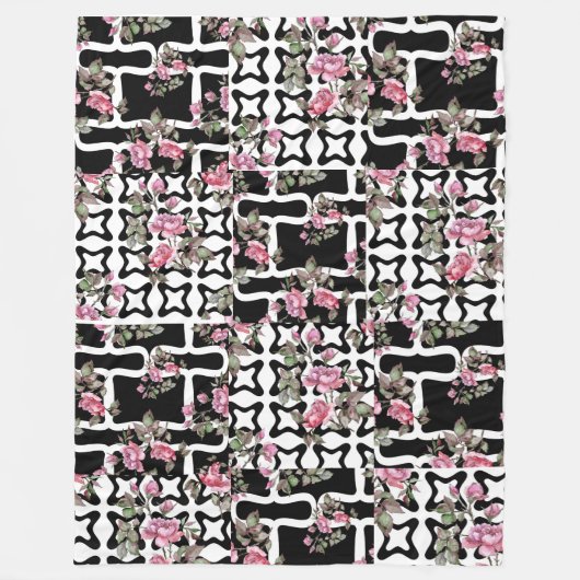Waterverf van zwarte roze/witte roze rugzak fleece deken (Voorkant)