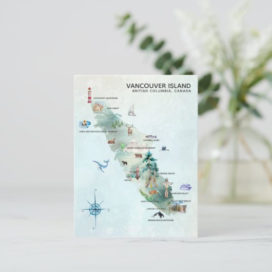 Waterverf Vancouver Island Map Art Briefkaart (Staand voorkant)