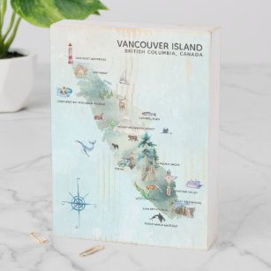 Waterverf Vancouver Island Map Art Houten Kist Print