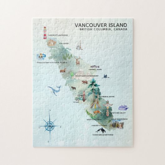 Waterverf Vancouver Island Map Art Legpuzzel (Verticaal)