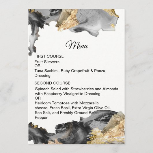 Waterverf Vanessa Zwart-Wit Bruiloft Menu (Voorkant)