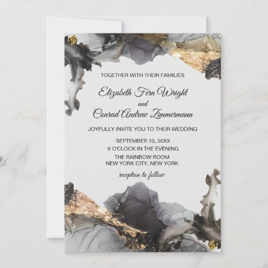 Waterverf Vanessa Zwart, Wit en Sparkly Gold Kaart (Voorkant)