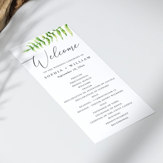 Waterverf varen. Bos botanisch schrift bruiloft Programmakaart