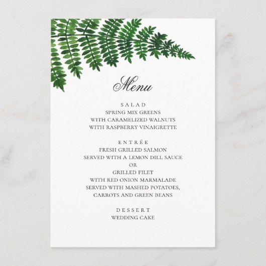 Waterverf varen. Bos bruiloft. Botanisch Menu (Voorkant)
