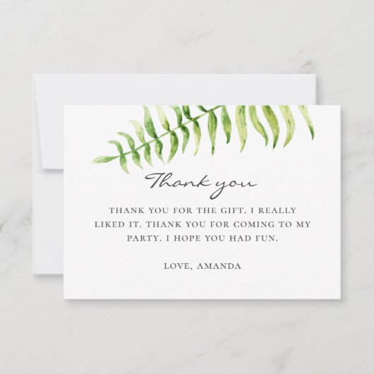 Waterverf varen. Bosgroen verlaat verjaardag Bedankkaart (Voorkant)