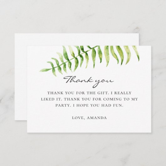 Waterverf varen. Bosgroen verlaat verjaardag Bedankkaart (Voorkant / Achterkant)