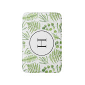 Waterverf varens en eucalyptuspatroon monogram badmat (Voorkant Verticaal)