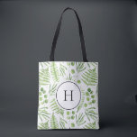 Waterverf varens en eucalyptuspatroon monogram tote bag<br><div class="desc">Monogram canvas tas met waterverf illustraties van groene termen en eucalyptuspatroon. Personaliseer door uw initialen toe te voegen. Deze groene tas is perfect voor als een persoonlijk geschenk. Overeenkomende objecten zijn beschikbaar.</div>