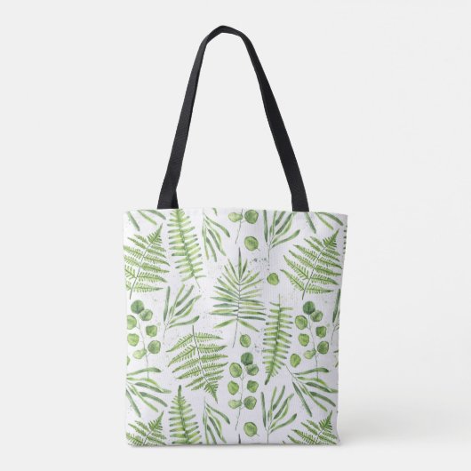 Waterverf varens en eucalyptuspatroon monogram tote bag (Achterkant)