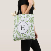 Waterverf varens en eucalyptuspatroon monogram tote bag (Dichtbij)