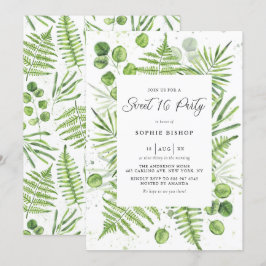 Waterverf Varens & Eucalyptus Lijst Sweet 16 Party Kaart