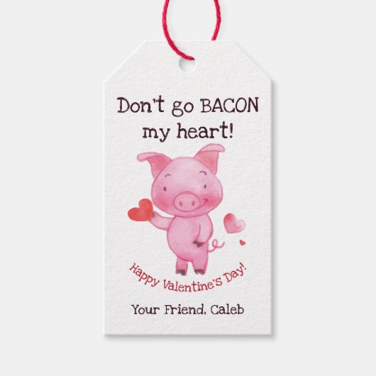 Waterverf Varken Valentijn Gift Label Cadeaulabel (Voorkant)