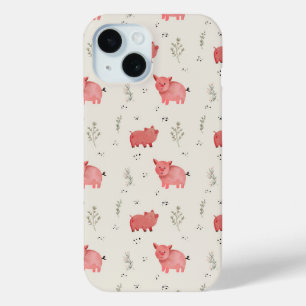 Waterverf Varkens En Bloemen Naadloos Patroon iPhone 15 Case