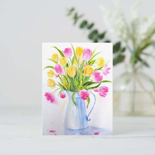 Waterverf Vase Tulpen Briefkaart (Staand voorkant)