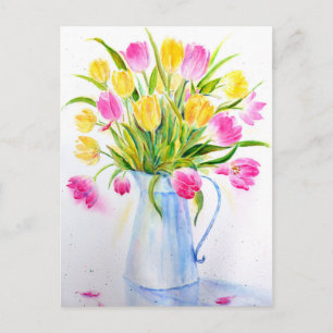 Waterverf Vase Tulpen Briefkaart