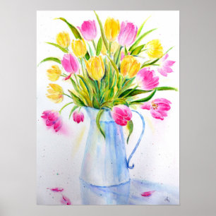Waterverf Vase Tulpen Poster