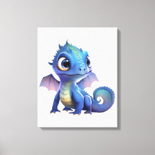 Waterverf Vector Paars en Blue Cute Baby Dragon Canvas Afdruk