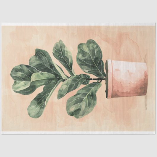 Waterverf Vedelbladige Vijgenplant Decoupage Tissuepapier (Voorkant)