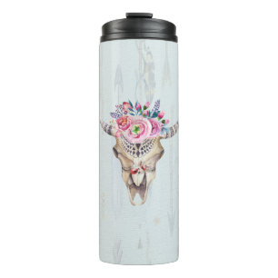 Waterverf Veelkleurige Bull Skull Thermosbeker