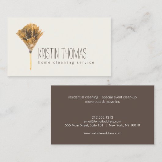 Waterverf Veer Duster Home Cleaning Ivoor Visitekaartje (Voorkant / Achterkant)