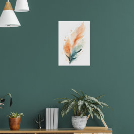 Waterverf Veer Kunstprint | Boho Oranje Teal F Poster