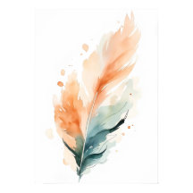 Waterverf Veer Kunstprint | Boho Oranje Teal F