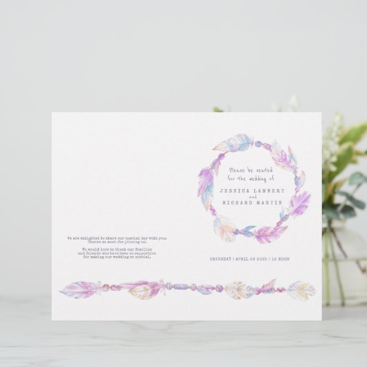 Waterverf veer paars wiet trouwprogramma (Staand voorkant)