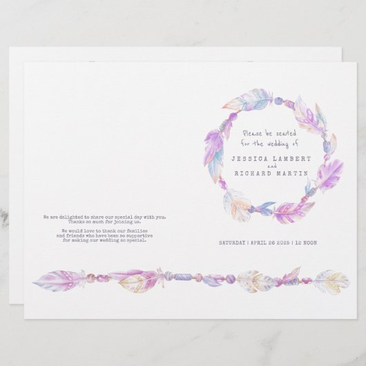 Waterverf veer paars wiet trouwprogramma (Voorkant / Achterkant)