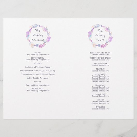 Waterverf veer paars wiet trouwprogramma (Achterkant)