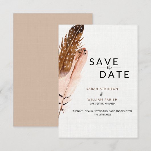 Waterverf Veer Save the Date Kaart (Voorkant / Achterkant)