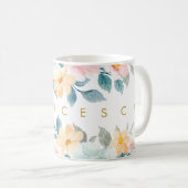 Waterverf Veerlentepastels Floral Jouw naam toevoe Koffiemok (Voorkant rechts)