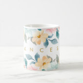 Waterverf Veerlentepastels Floral Jouw naam toevoe Koffiemok (Center)