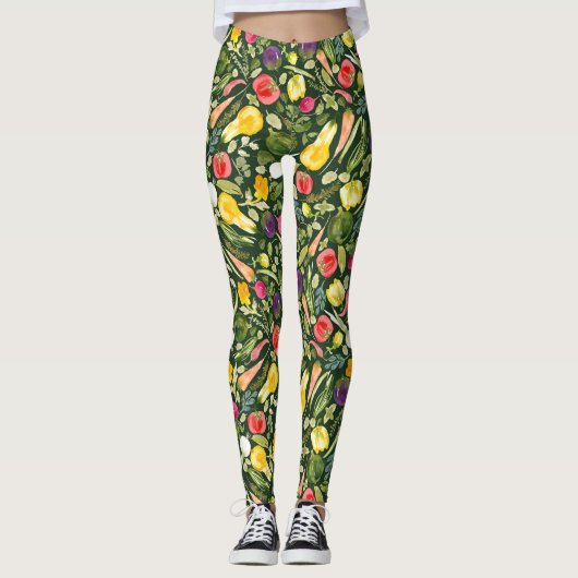 Waterverf Vegan - eet de regenboog op Leggings (Voorkant)