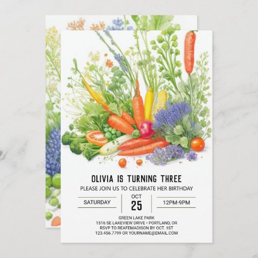 Waterverf Veggie Patch Verjaardag Kaart (Voorkant / Achterkant)