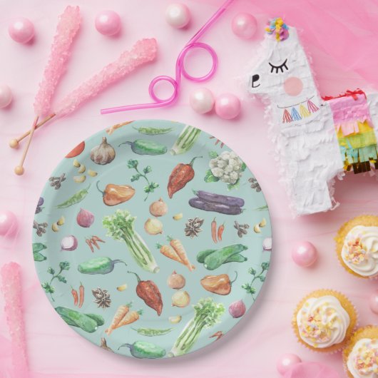 Waterverf Veggies & spices Patroon Papieren Bordje (Feest)