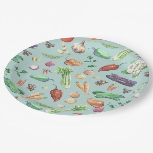 Waterverf Veggies & spices Patroon Papieren Bordje (Gekanteld)
