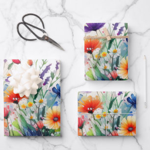 Waterverf Veldbloemen Verjaardag Bruidsdouche Inpakpapier Vel