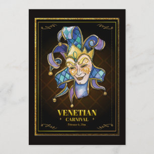 Waterverf Venetian Mask Invitation Kaart