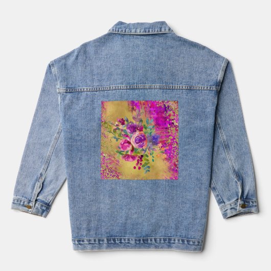 Waterverf ventilator Bouquet op frambozenroze Denim Jacket (Achterkant)