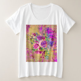 Waterverf ventilator Bouquet op frambozenroze Grote Maat T-shirt