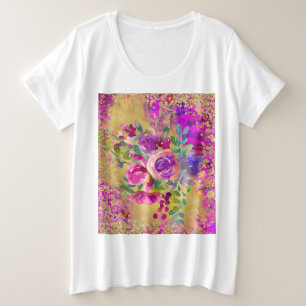 Waterverf ventilator Bouquet op frambozenroze Grote Maat T-shirt