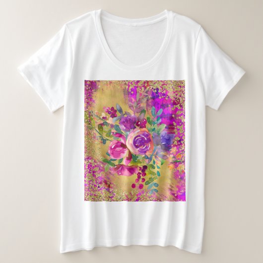 Waterverf ventilator Bouquet op frambozenroze Grote Maat T-shirt (Design voorkant)