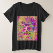 Waterverf ventilator Bouquet op frambozenroze Grote Maat T-shirt (Design voorkant)