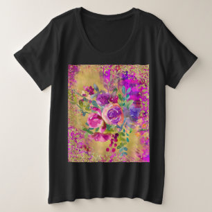 Waterverf ventilator Bouquet op frambozenroze Grote Maat T-shirt