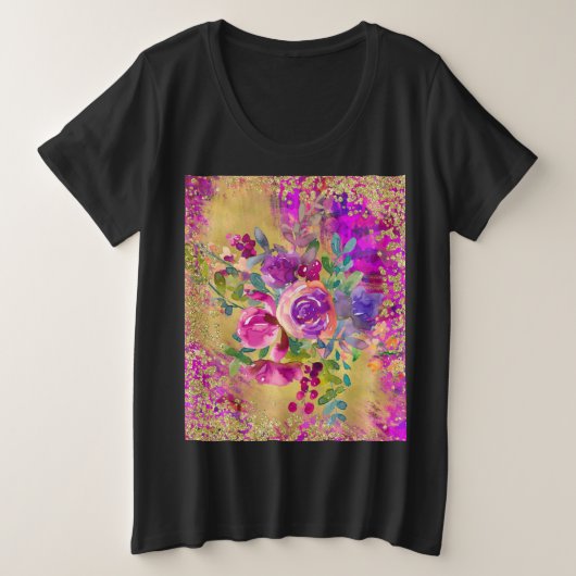 Waterverf ventilator Bouquet op frambozenroze Grote Maat T-shirt (Design voorkant)