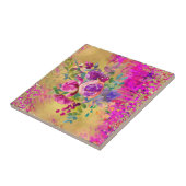 Waterverf ventilator Bouquet op frambozenroze Tegeltje (Zijkant)