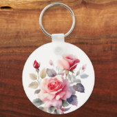 Waterverf Verbluffende bloeiende Rozen kussen Hoes Sleutelhanger (Achterkant)