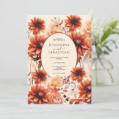 Waterverf Verbrande Oranje Herfst Bloemen Boho Bru Kaart (Staand voorkant)