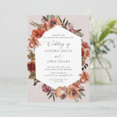 Waterverf Verbrande Sinaasappel Bloemen Bruiloft Kaart (Staand voorkant)