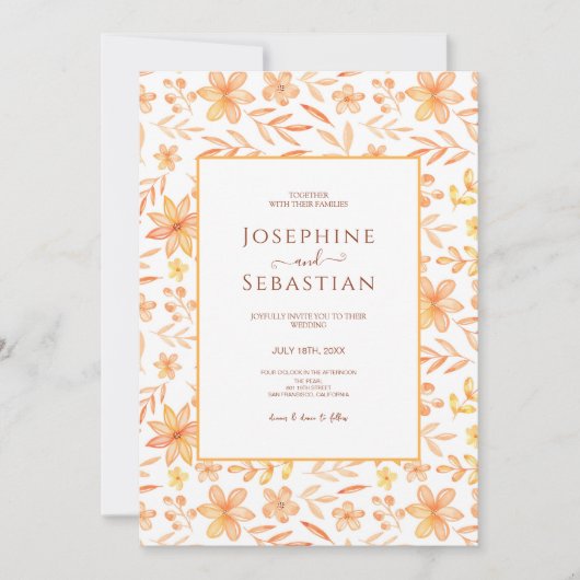 Waterverf Verbrande Sinaasappel Bloemen Patroon Br Kaart (Voorkant)